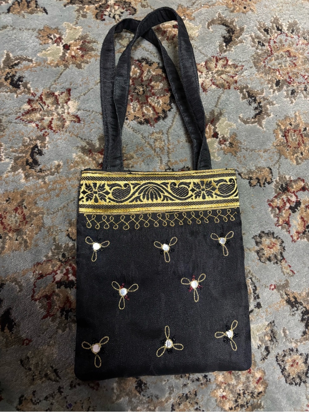 Arizona Jean Company Vintage Small Black Bag with Gold Embroidery